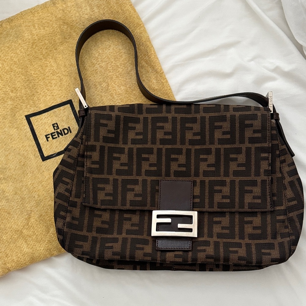 Fendi Brown FF Logo Shoulder Bag with Silver Hardware